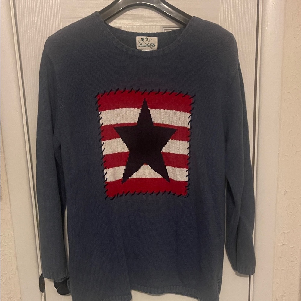 Quacker Factory Blue Sweater with Star Design Size Large Celebrate America
